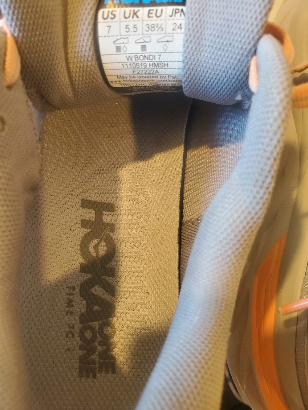 HOKA Bondi 7 running shoes in a clean gray & peach colorway - Picture 7 of 7